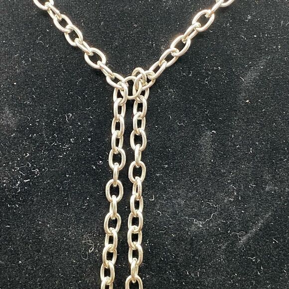 Karen Kane signed lariat necklace ring silver tone rhinestones white pear shape - Picture 12 of 16